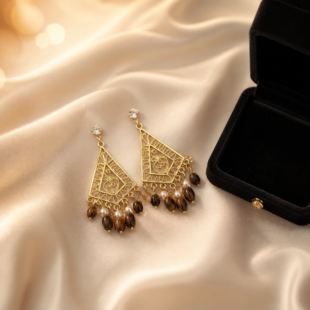 Wholesale Gold Tone Alloy Ethnic Tassel Earrings For Women Retro Hollow Long Drop Jewelry Accessory Boutique Resale