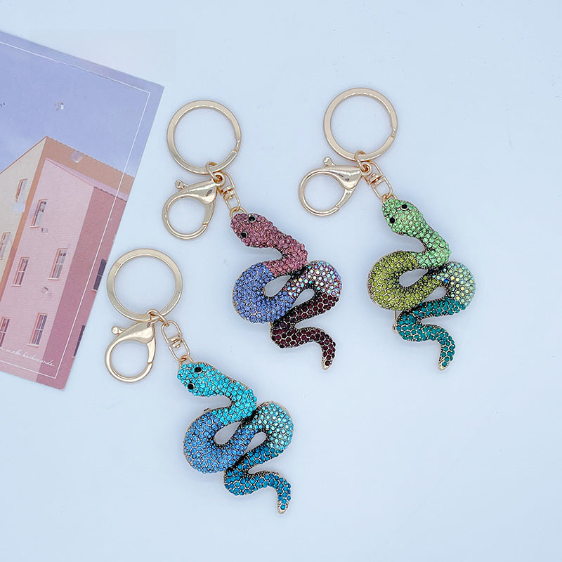 Wholesale Zodiac Diamond-embedded gradient snake keychain car bag pendant creative gifts for the year of birth