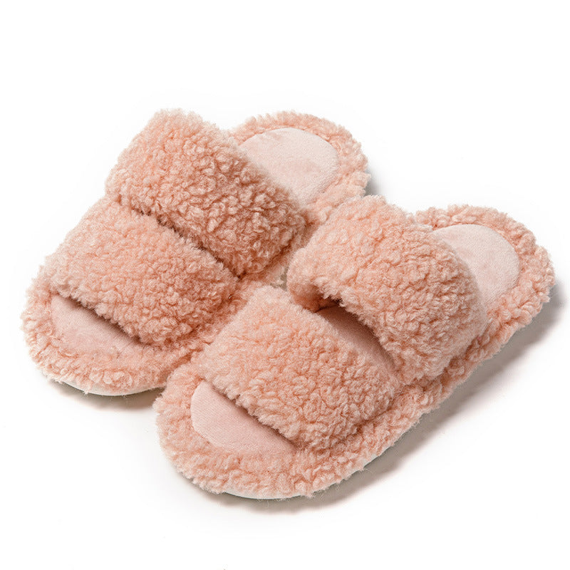 Wholesale Parallel Bar Curly Plush Cotton Slippers