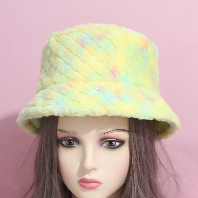 Wholesale 2023 Winter New Plush Diamond Pattern Tie-dye Polyester Hat