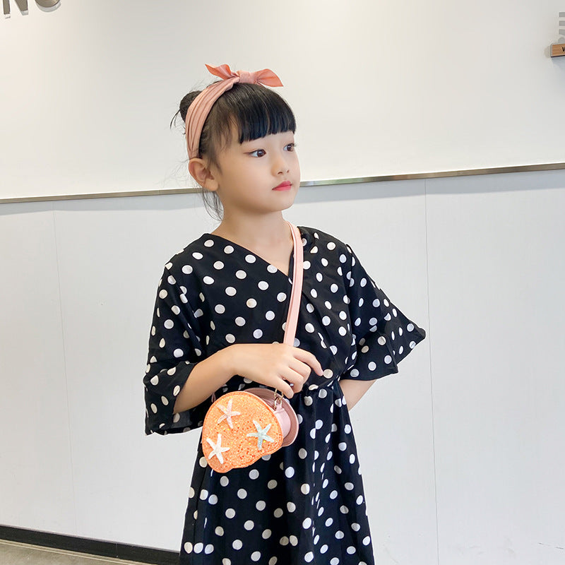 Wholesale Children's Shell Glittering Diagonal PU Cross Bag