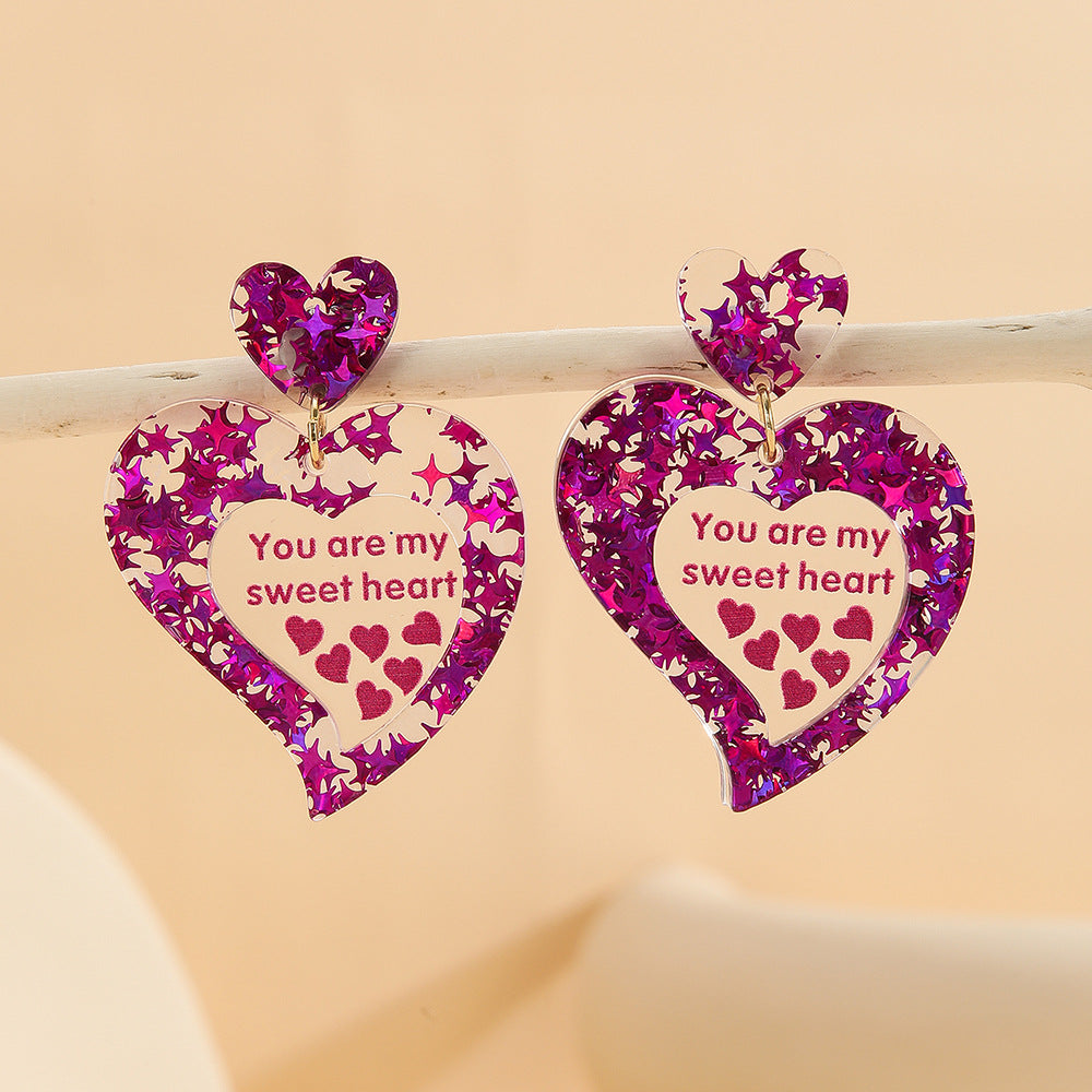 Wholesale Valentine' s Day Double layered Love Acrylic Earrings