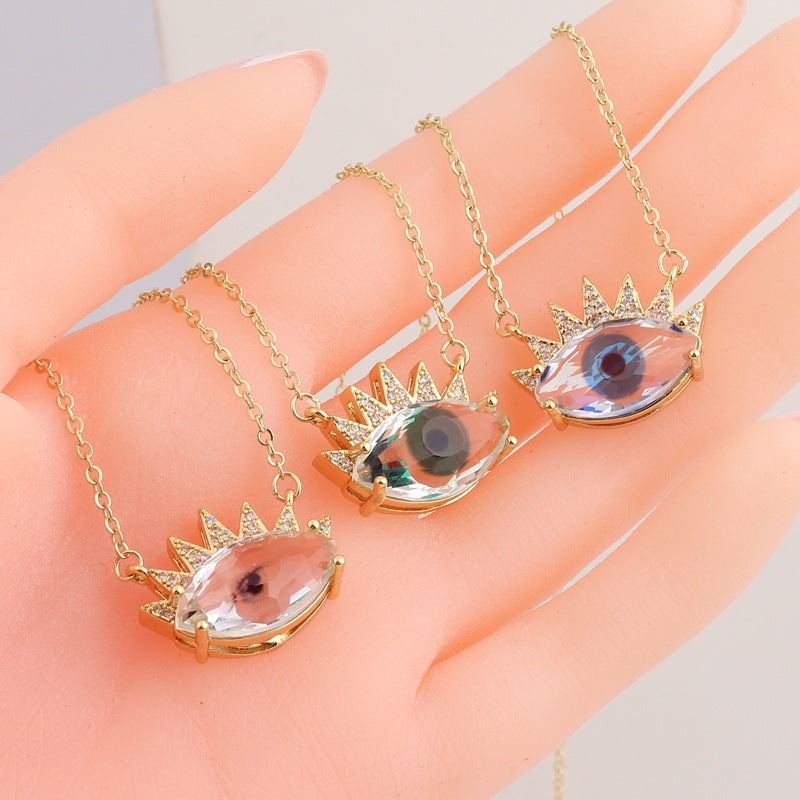 Wholesale Devil Eye Clear Zircon Necklace with Zircon Eyelashes Necklaces