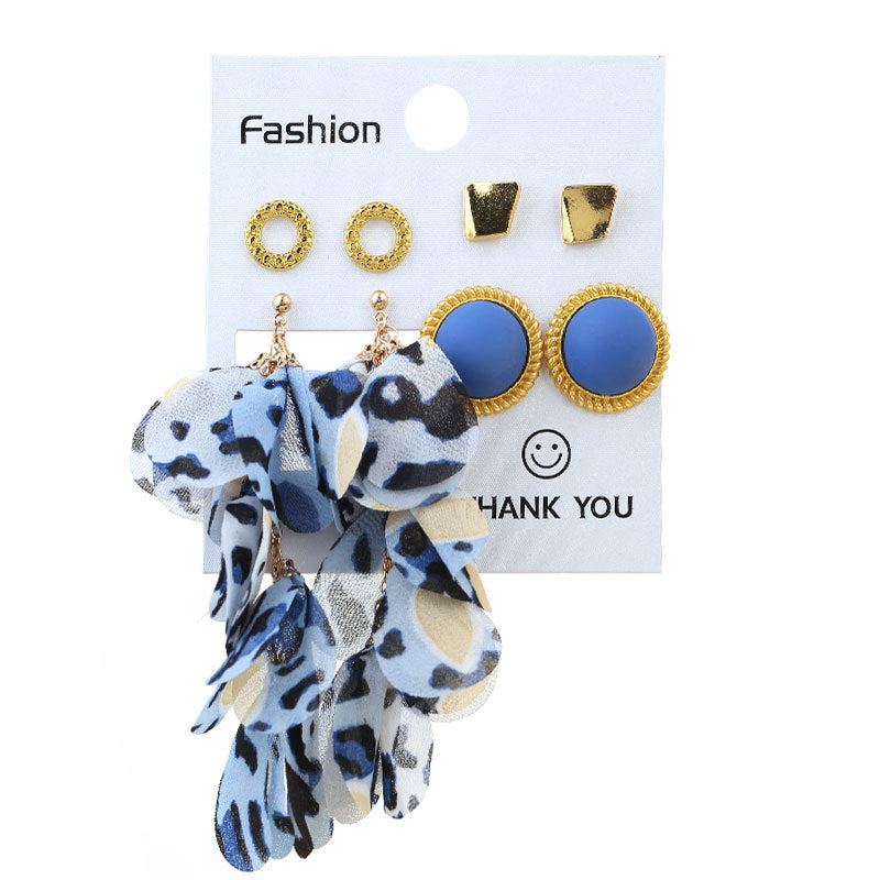 Wholesale Geometric Round Stud Fabric Tassel Earrings Set