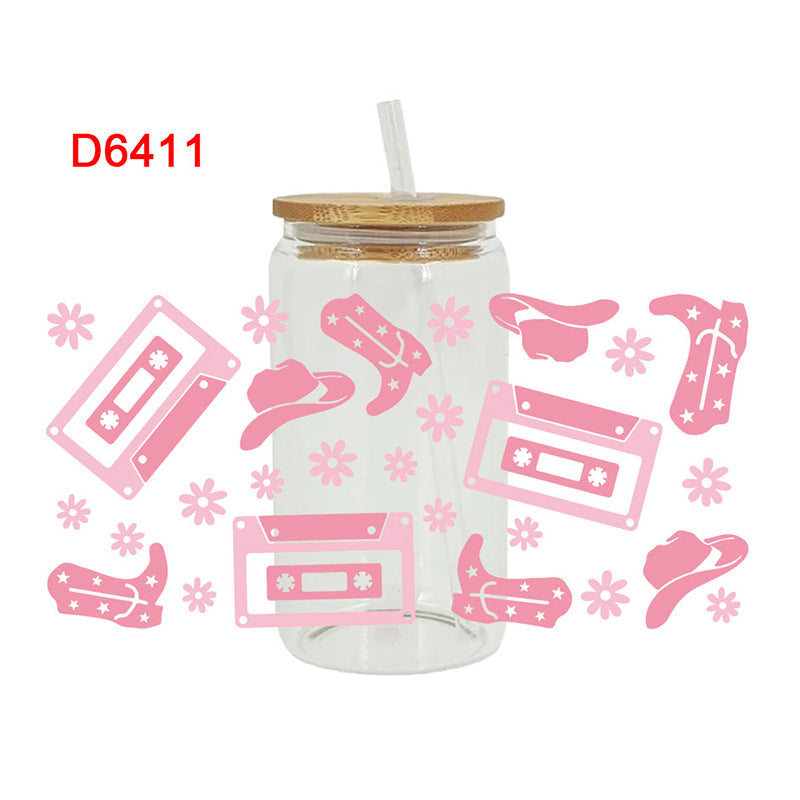 Wholesale Western style flower boots  16oz Cup UV DTF Wraps