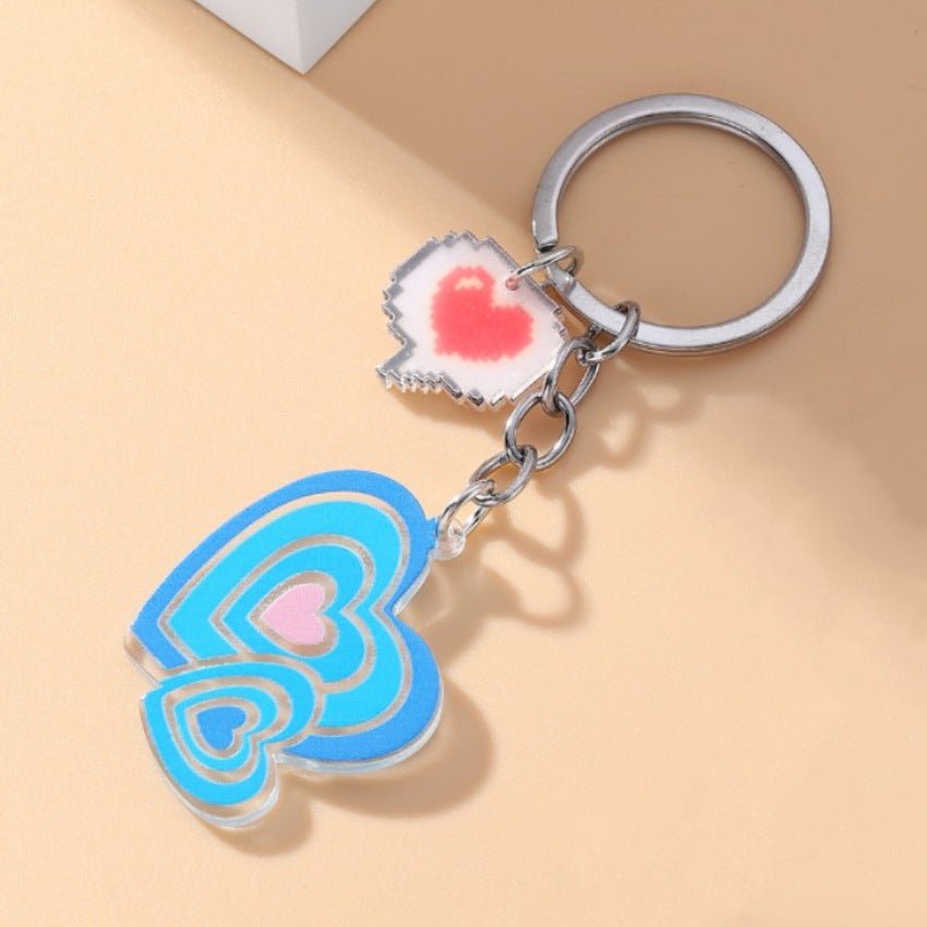 Wholesale Acrylic Pink and Blue Couple Heart-shaped Keychain