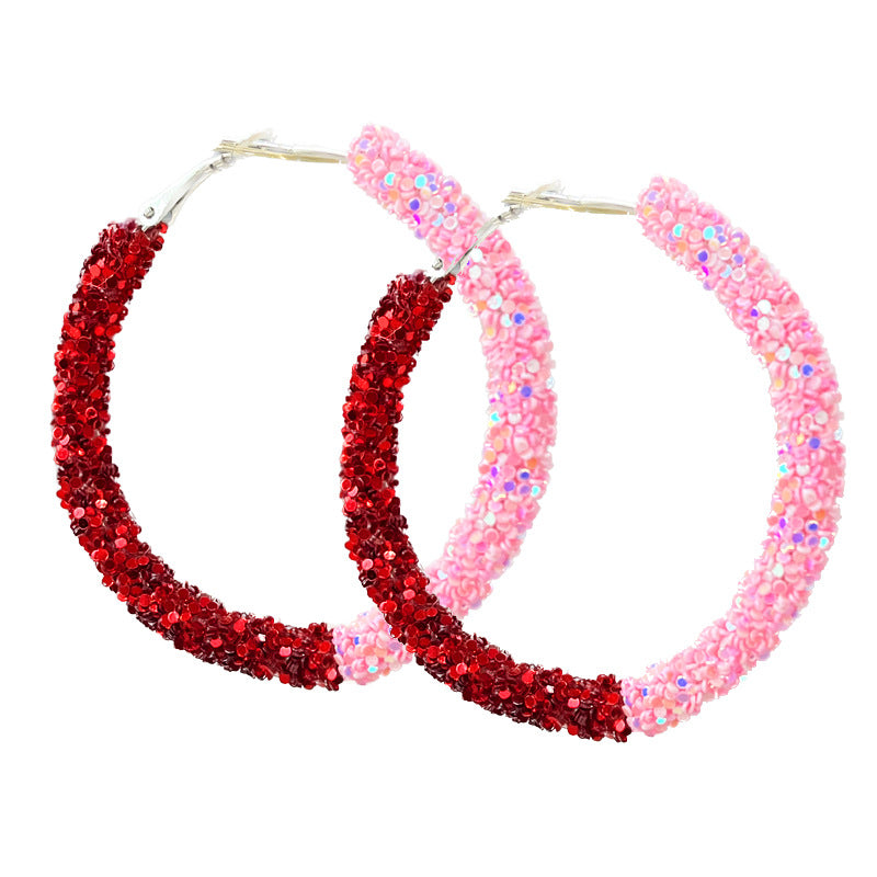Wholesale Valentine's Day Love Sequin Party Glitter Pink and Pink Color Exaggerated Earrings