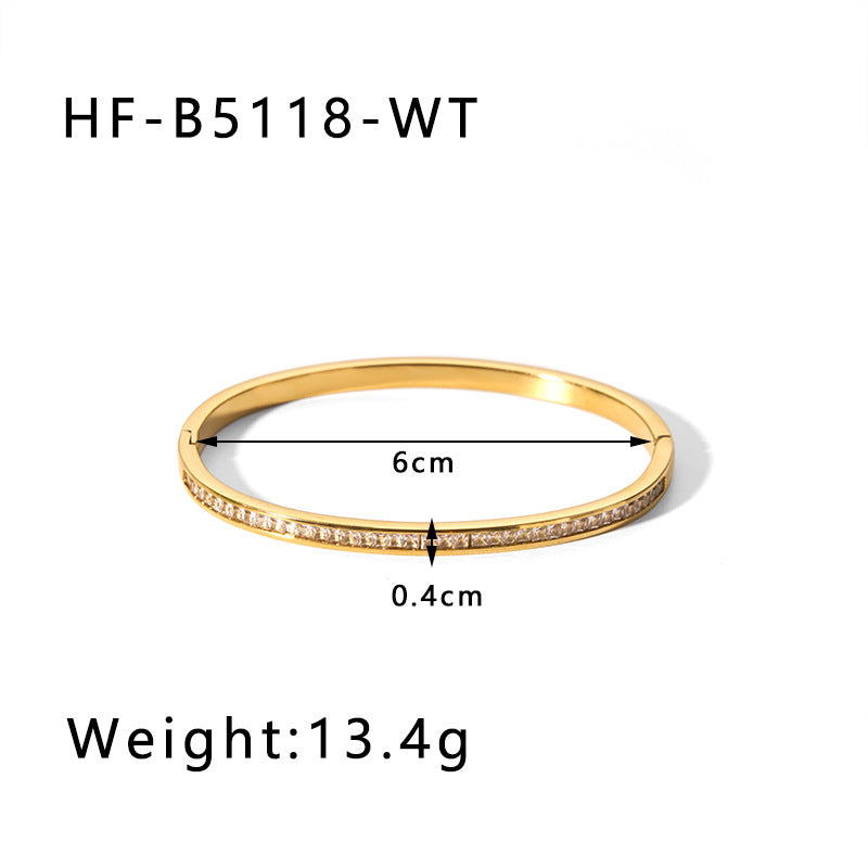 Wholesale Titanium Steel Inlaid Zircon Retro Wide Edge Full Diamond Plated 18K Real Gold Irregular Bracelet
