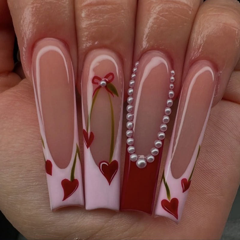 Wholesale French Heart Pearl Wearable Press-on Nails