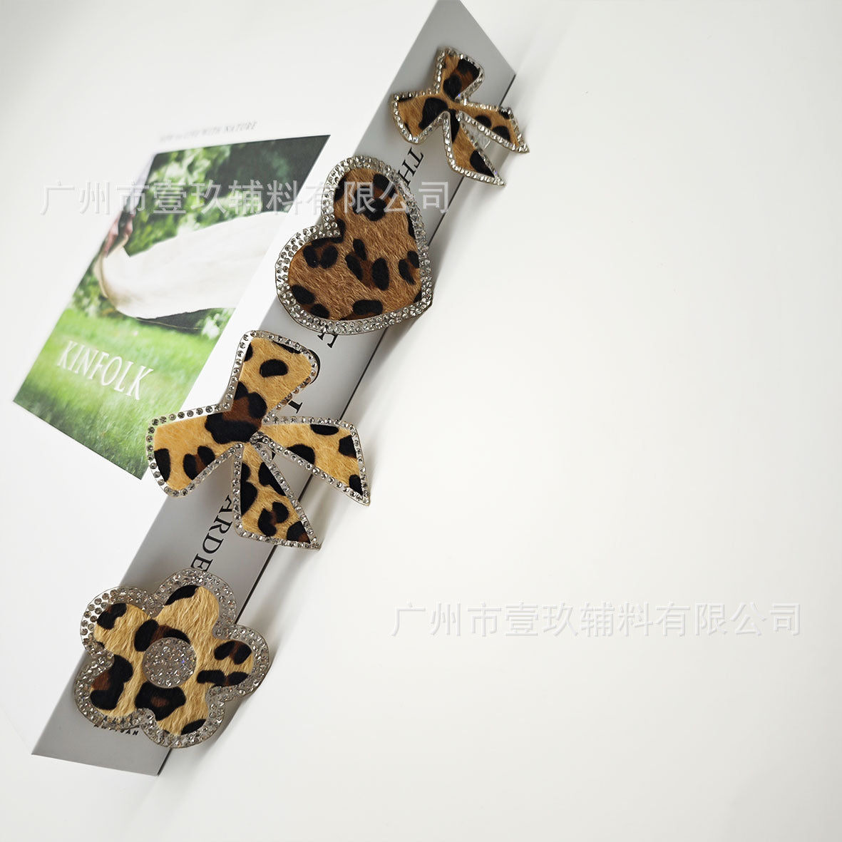 Wholesale 5pcs Leopard print butterfly flower rhinestone