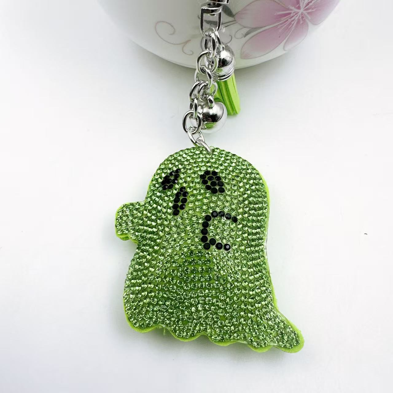 Wholesale Zinc Alloy Rhinestone Ghost Keychain  Bag Charm Women S Purse Accessory Car Key Pendant