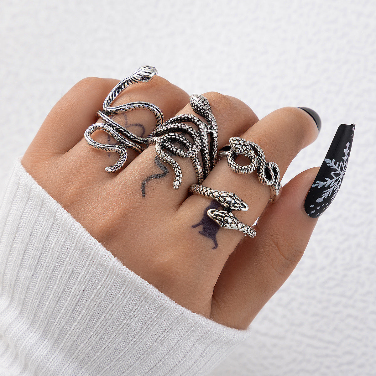 Wholesale  Exaggerated Snake Ring Four-piece Set Inlay Old Animal Ring Set