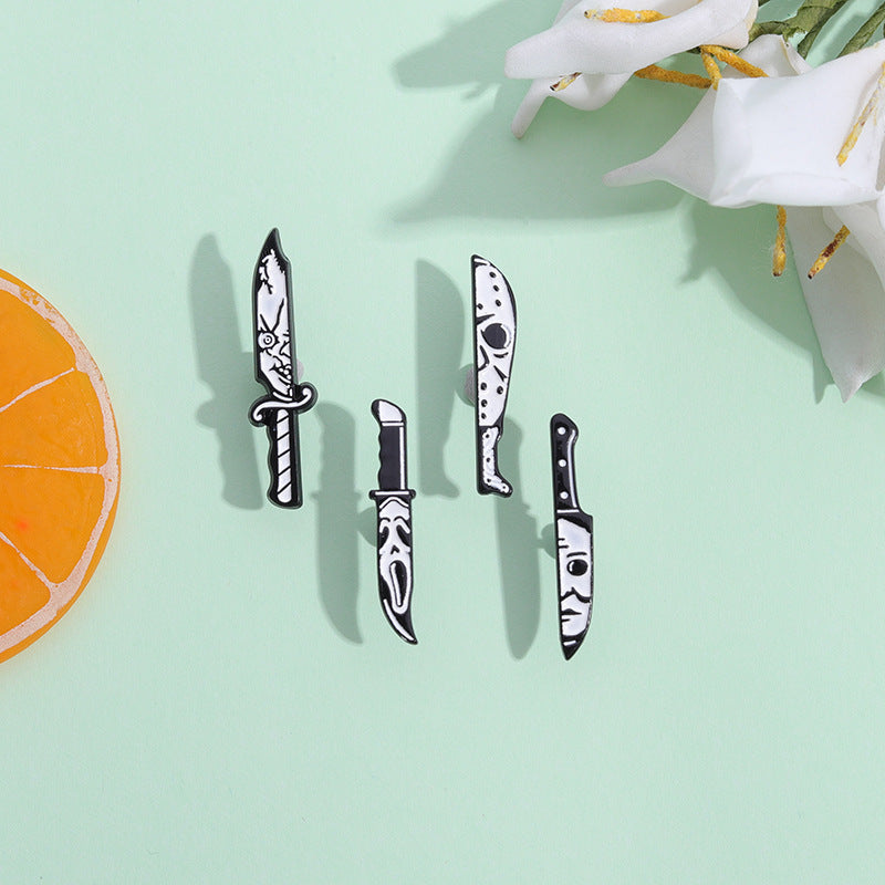 Wholesale Black and White Knife-Shaped Alloy Brooch Pin Punk Gothic Fashion Accessory for Couples Boutique Gift