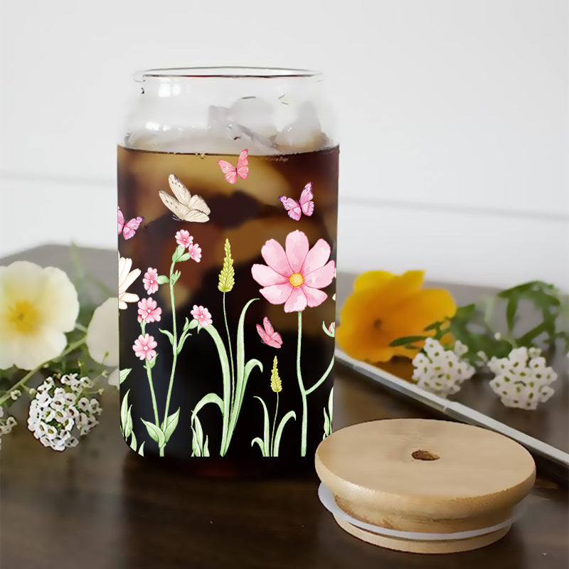 Wholesale Colorful flowers branches and leaves 16oz Cup UV DTF Wraps