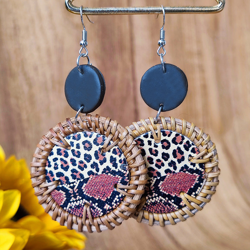Wholesale 3 Pairs/Pack Polymer Clay Rattan Copper Braided Leopard Zebra Print Earrings