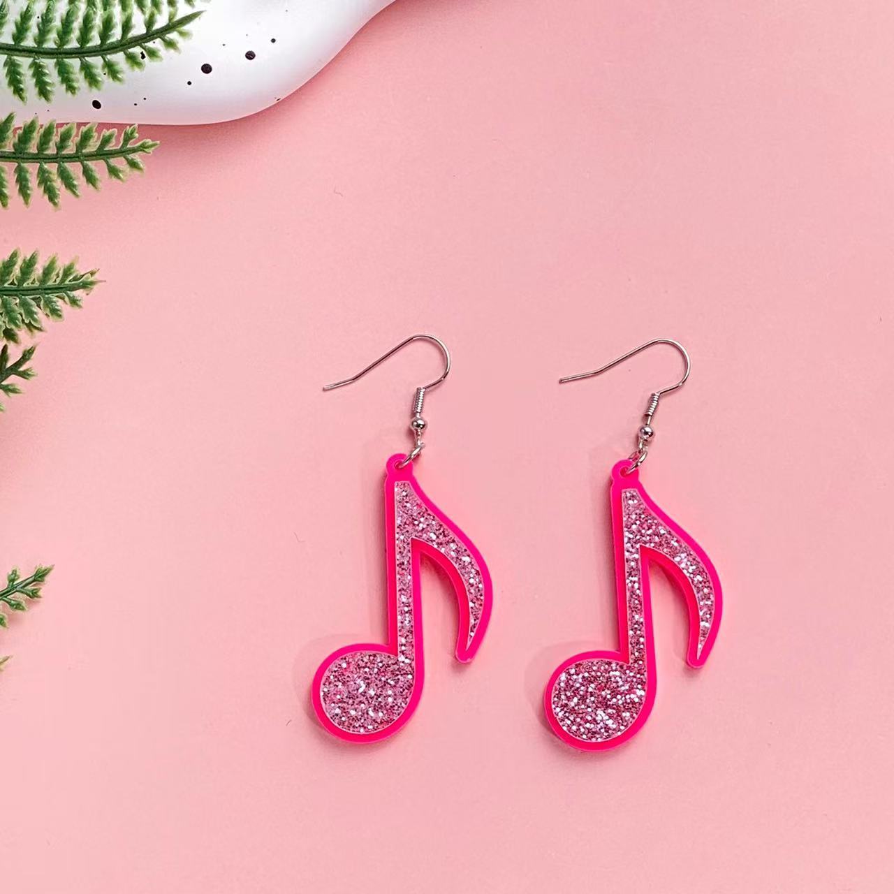 Wholesale Valentine's Day Pink eighth note pentagram acrylic earrings