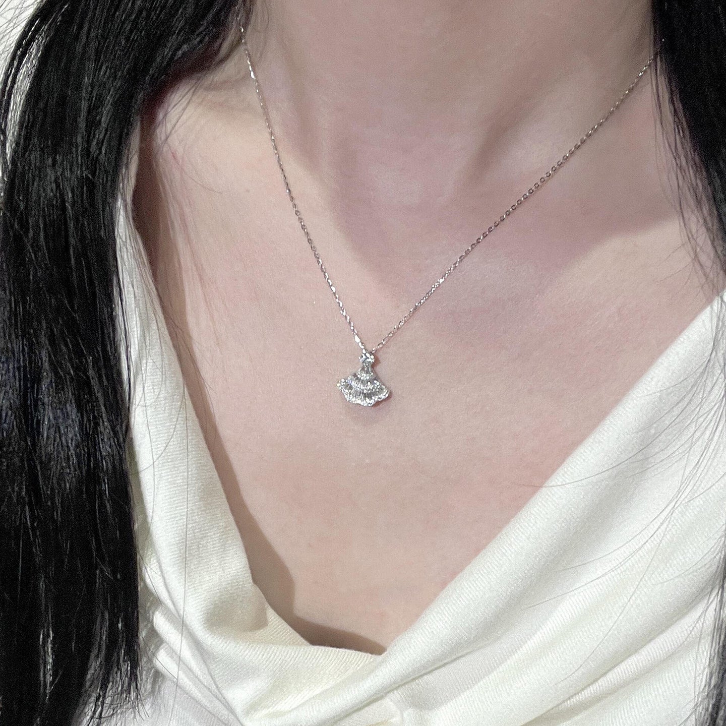 Wholesale Silver skirt with hollowed out umbrella skirt Titanium Steel Necklace