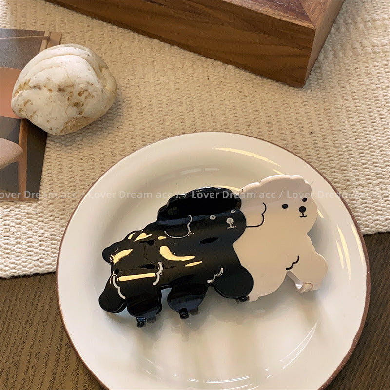 Wholesale Milk White Black Dog Acetate Hair Clips