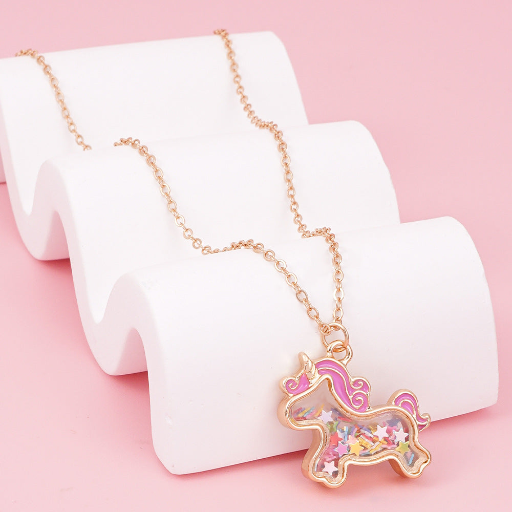 Wholesale Cute unicorn with sequin necklace inside