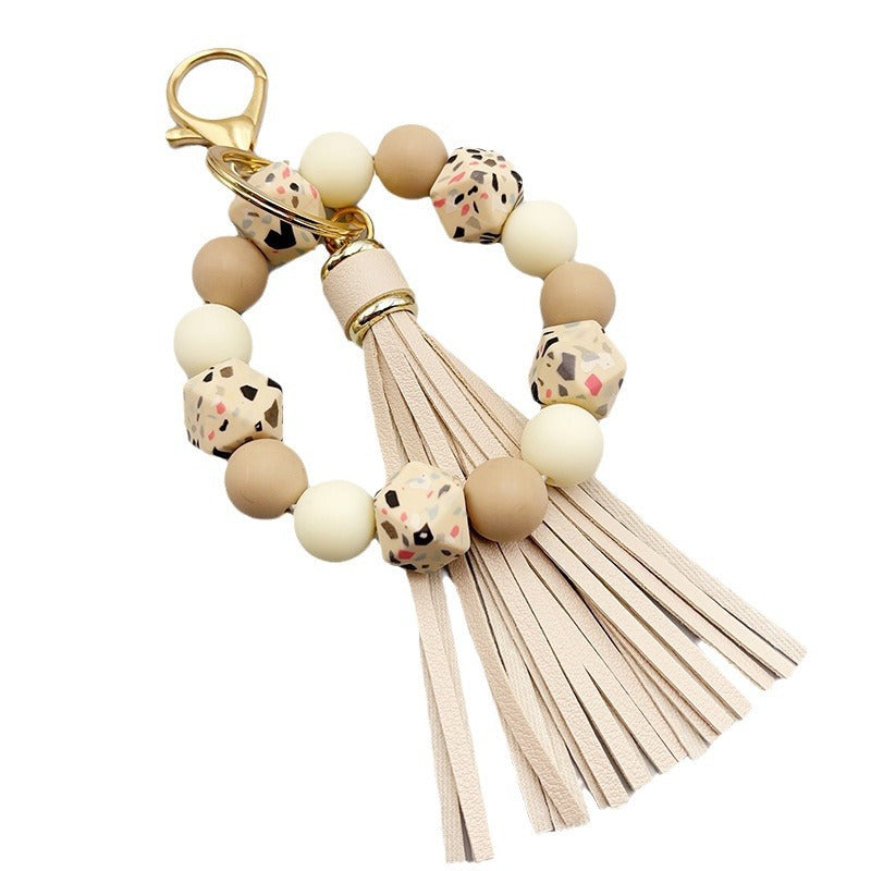 Wholesale Camouflage Stone Silicone Beaded Wrist Keychain