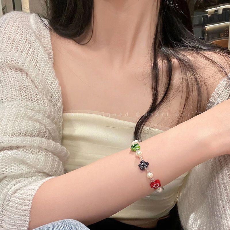 Wholesale Color Glass Flower Freshwater Pearl Bracelet