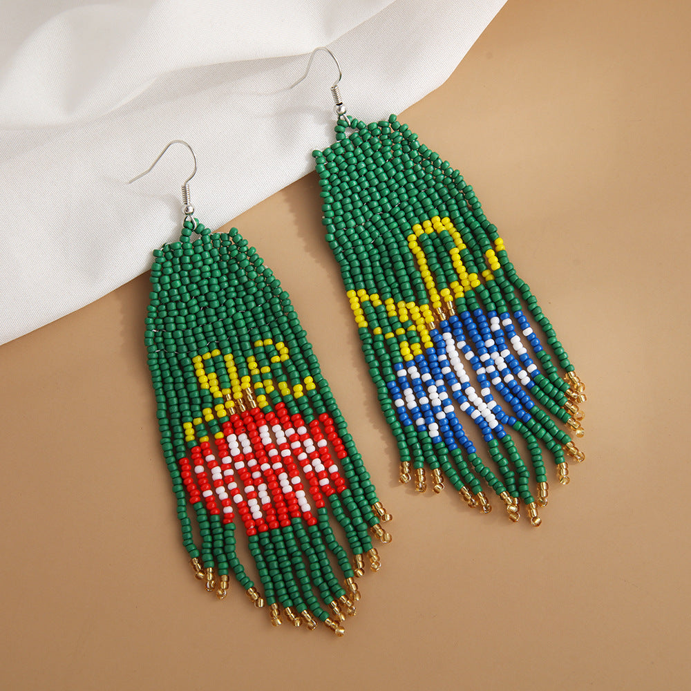 Wholesale Christmas Rice Beads Tassels Bohemian Style Handwoven Earrings