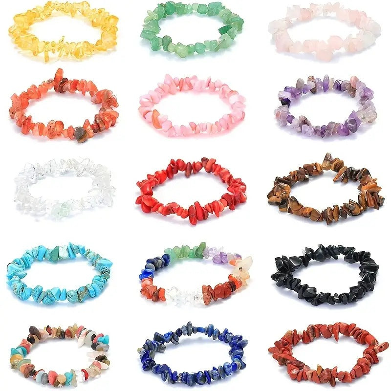 Wholesale natural stone crystal agate colorful gravel elastic bracelet