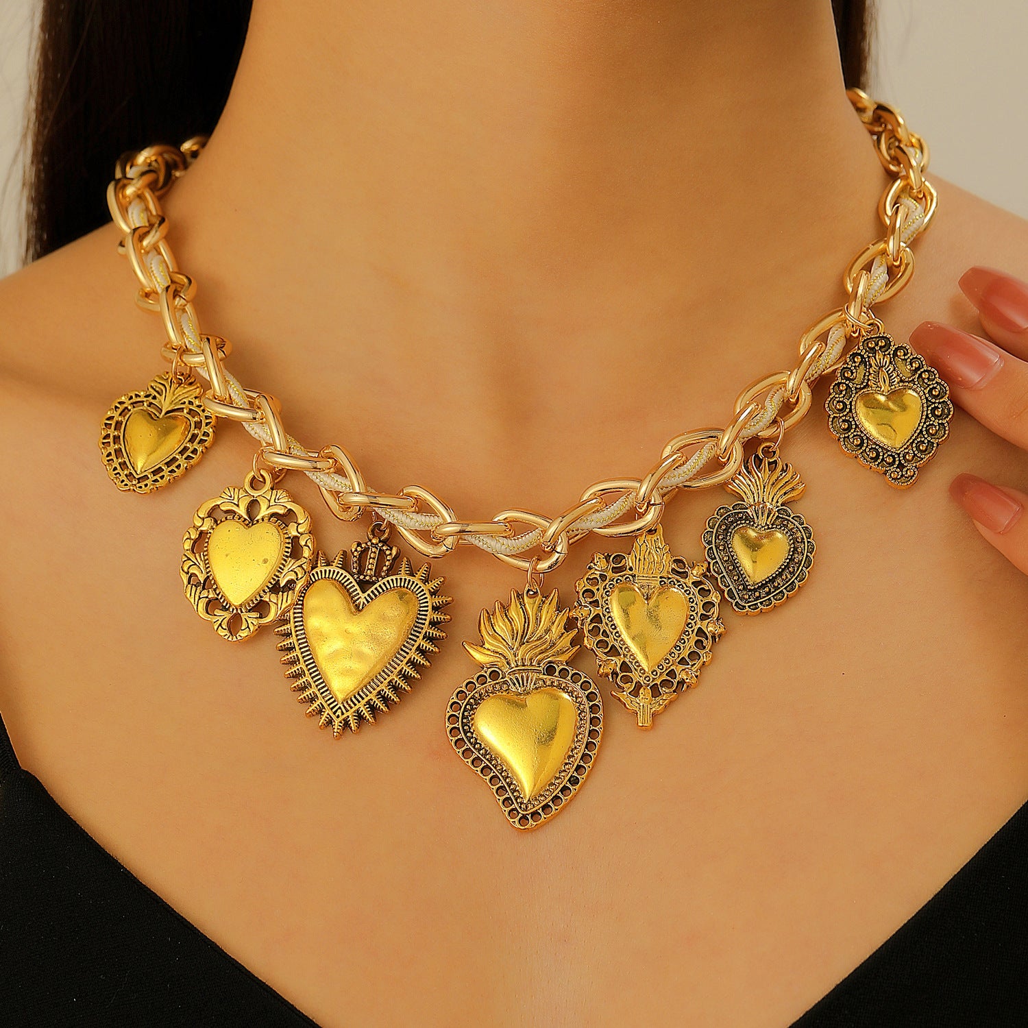 Wholesale Silver Multiple Sacred Heart Love Necklace