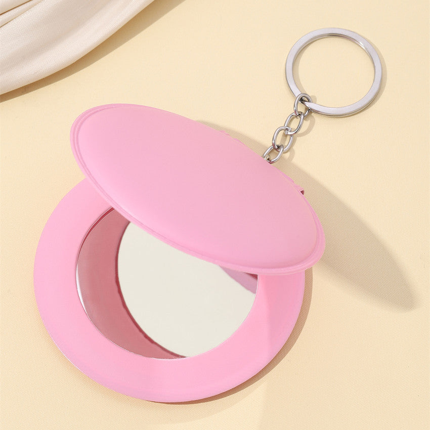 Wholesale Candy Color Cosmetic Mirror Leather Small Round Mirror Portable Folding Keychain