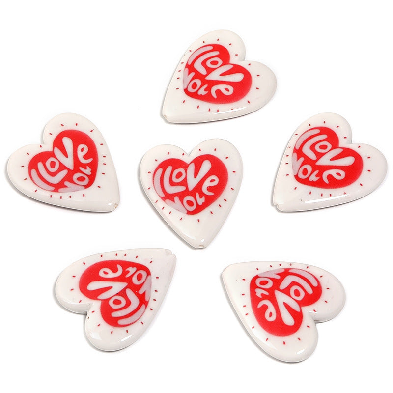 Wholesale 10pcs Acrylic Polka Dot Bow with Large Heart-shaped Letter Printed Beads DIY Loose Beads