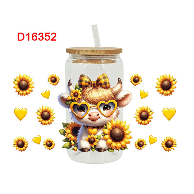 Wholesale Colorful flower cute cows 16oz Cup UV DTF Wraps