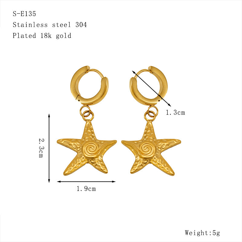 Wholesale Gold Turtle  Conch Starfish  Crab Pendant Titanium Steel Earrings