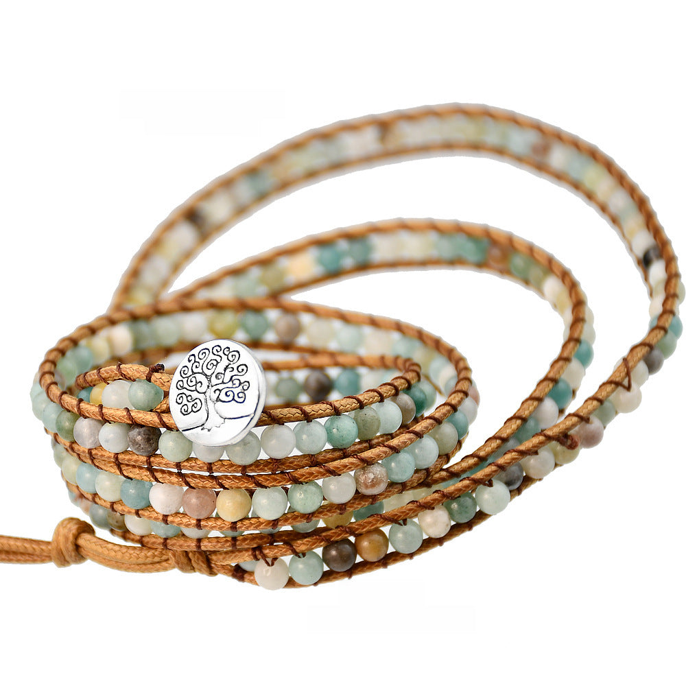 Wholesale Bohemian stone round bead woven 5-layer bracelet