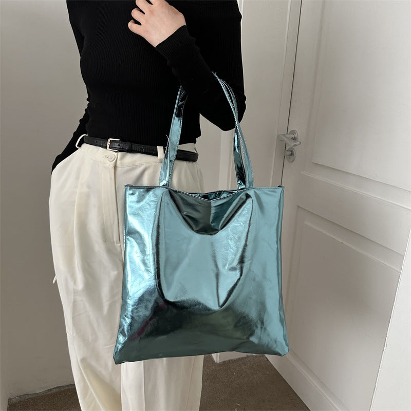 Wholesale Contrast Color Large Capacity Glossy Shoulder Bag