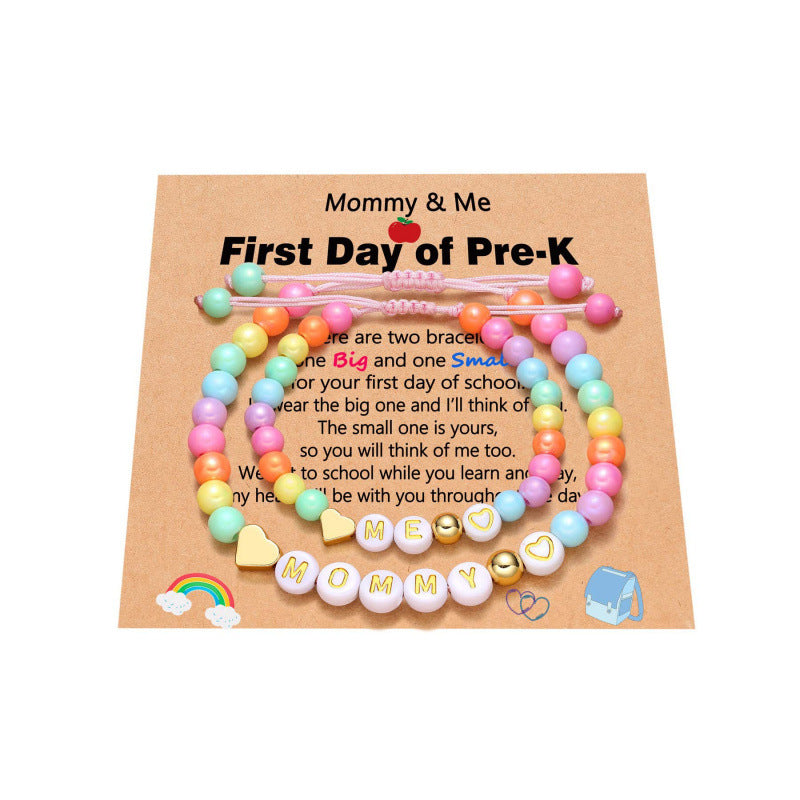 Wholesale  Mammy and Me Round English Spacer Pink Beads Adjustable  Bracelet