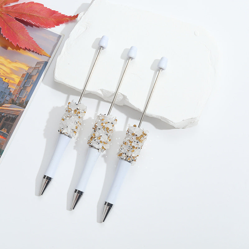 Wholesale 10pcs Beadable Pens Crushed Diamond Bead DIY Handmade Sticker Diamond Ballpoint Pen Student Gift