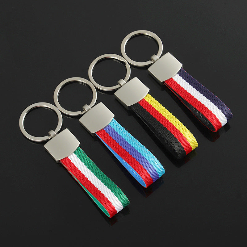 Wholesale 2pcs Three Color Nylon Woven Belt Zinc Alloy Keychain