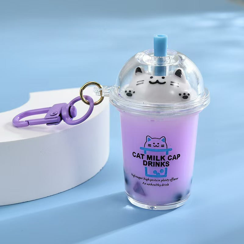 Wholesale Acrylic Creative Cute Milk Tea Cup Cat Bubble Tea Keychain