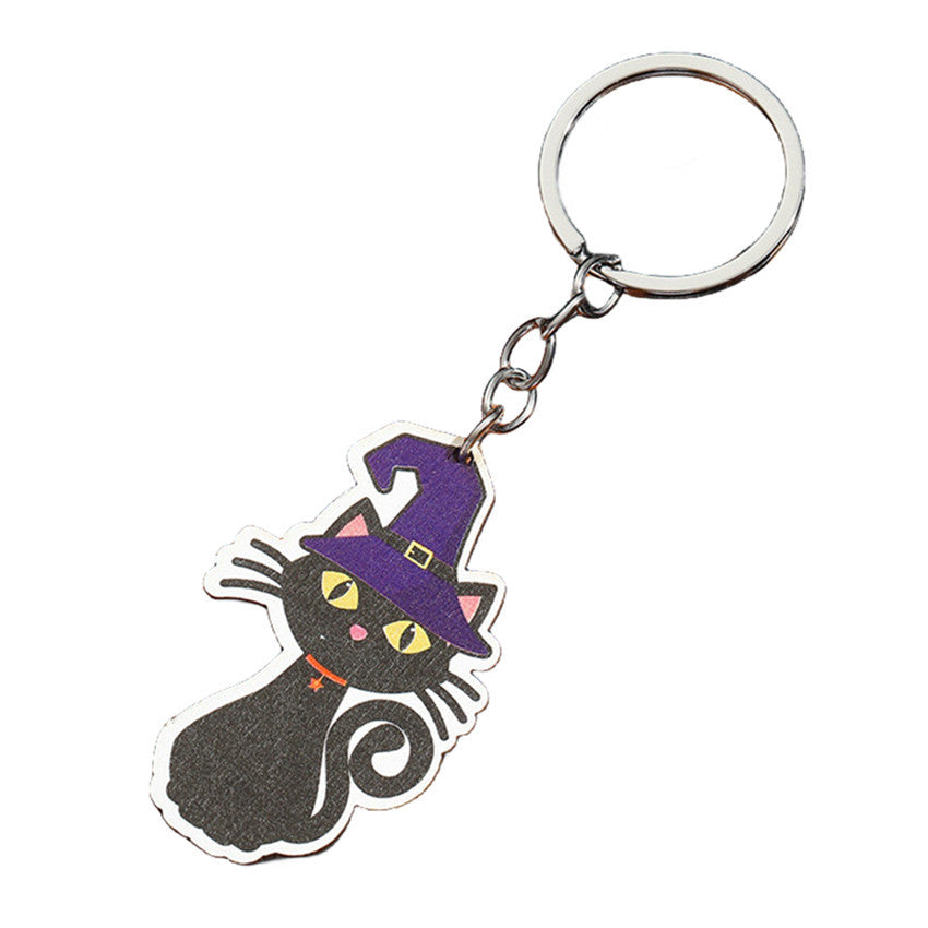 Wholesale Halloween Cartoon Bats, Ghosts, Kittens, Skeletons, Spiders, Pumpkins, Wooden Keychains