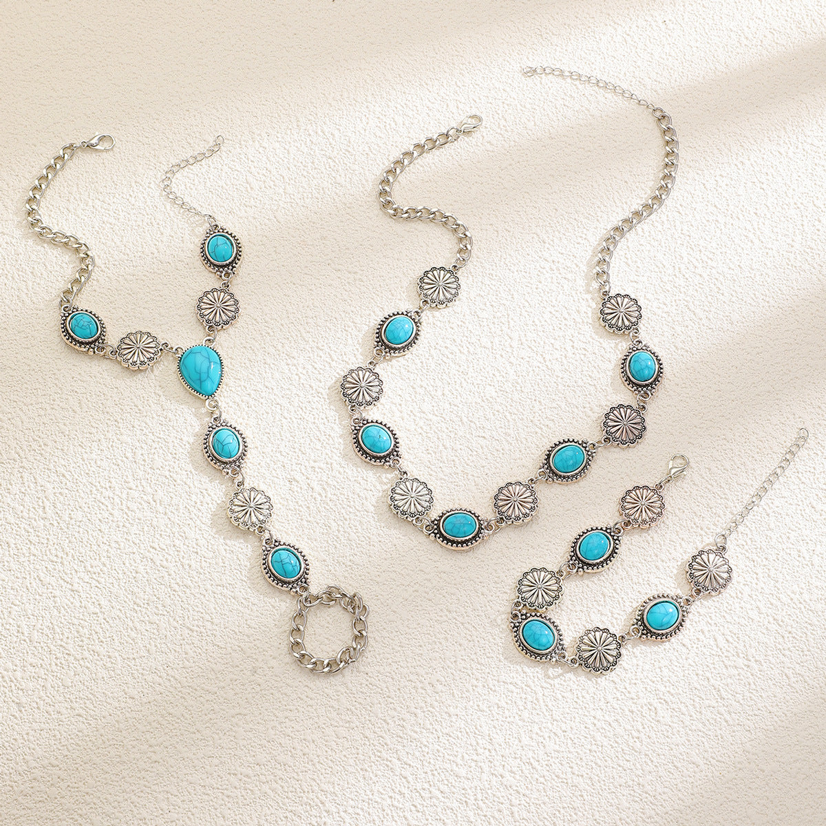 Wholesale Retro Bohemian Turquoise Necklace Bracelet Set Women S Ethnic Style Jewelry Accessory Gift Boutique Resale