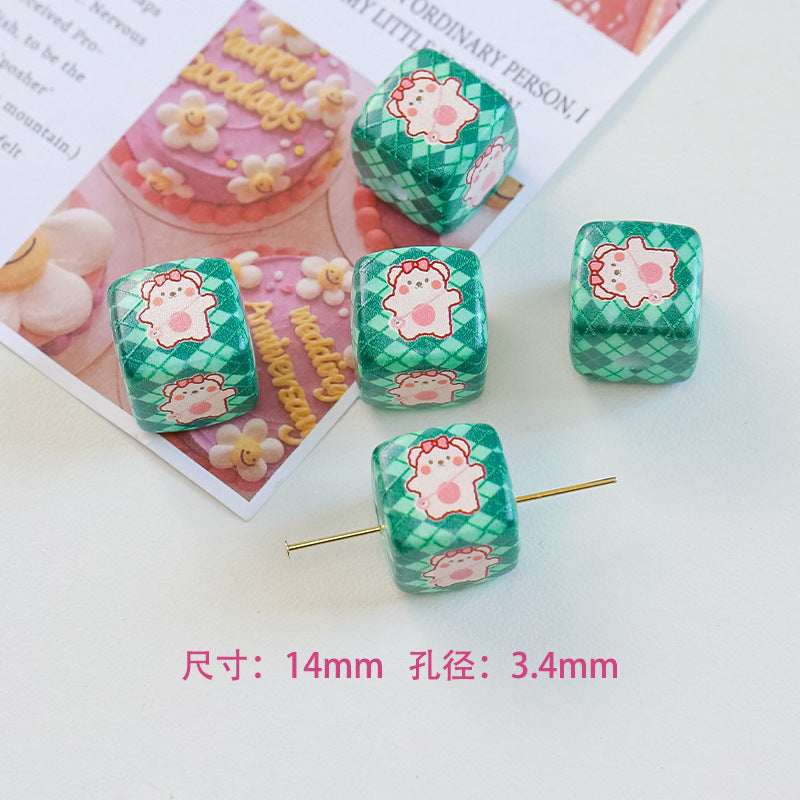 Wholesale 5pcs/pack 14mm Acrylic Cute Cherry Bear Rabbit Square String Beads
