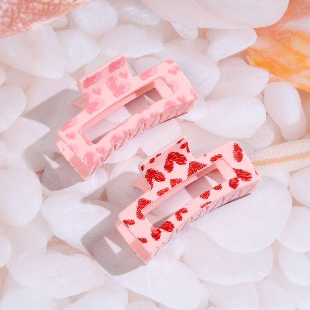 Wholesale  Printed Heart-Shaped Hair Clip  Large Shark Clip