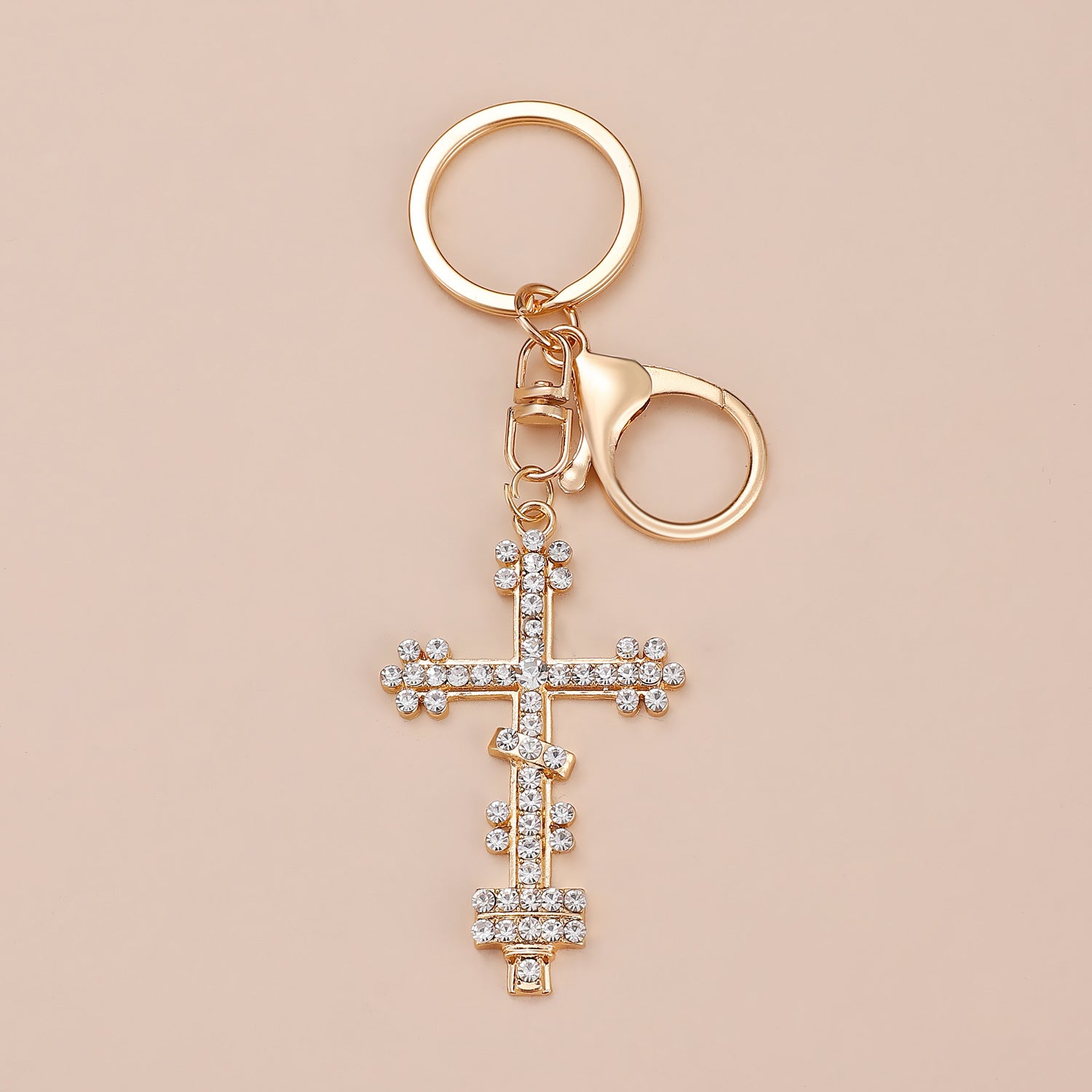 Wholesale Gold-plated rhinestone cross keychain