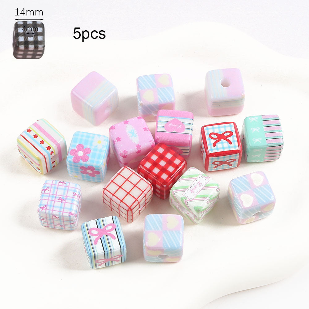 Wholesale 5pcs Cartoon Acrylic Cute Colorful Straight Hole Beads
