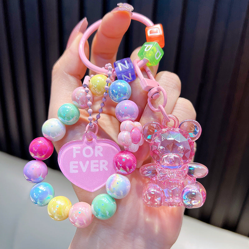 WholesaleDelicate Beaded Bear Seated Acrylic Keychain