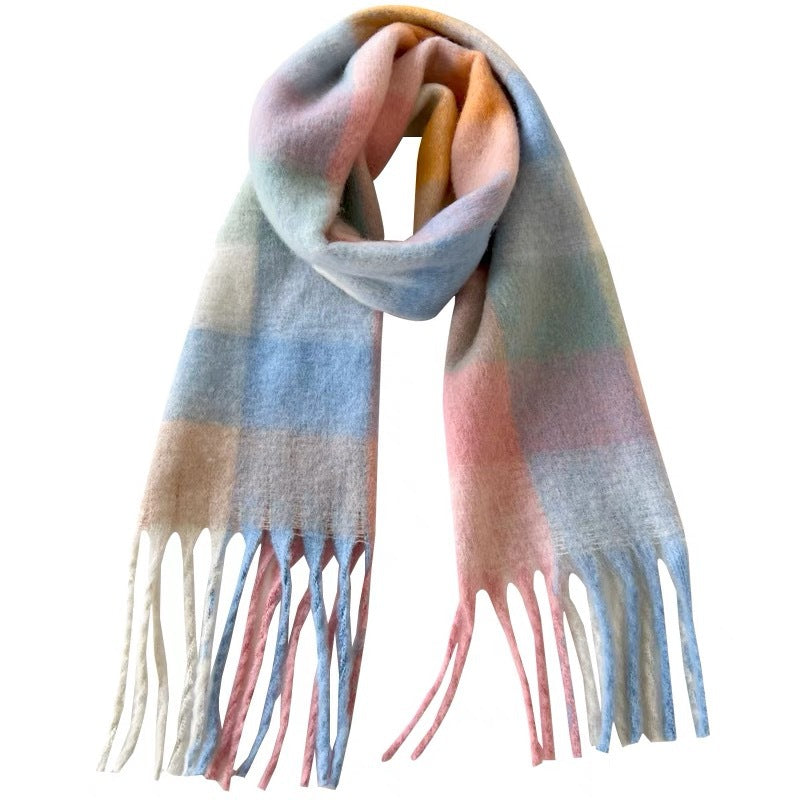 Wholesale New Winter Plaid Color Contrast Stripe Long Thickened Warm Hoop Yarn Plaid Scarf