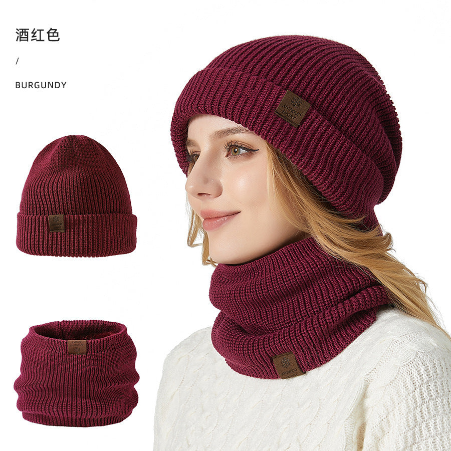 Wholesale Winter Double-layer Thick Woolen Hat Scarf Two-piece Set Universal Ear Protection Knitted Hat Set