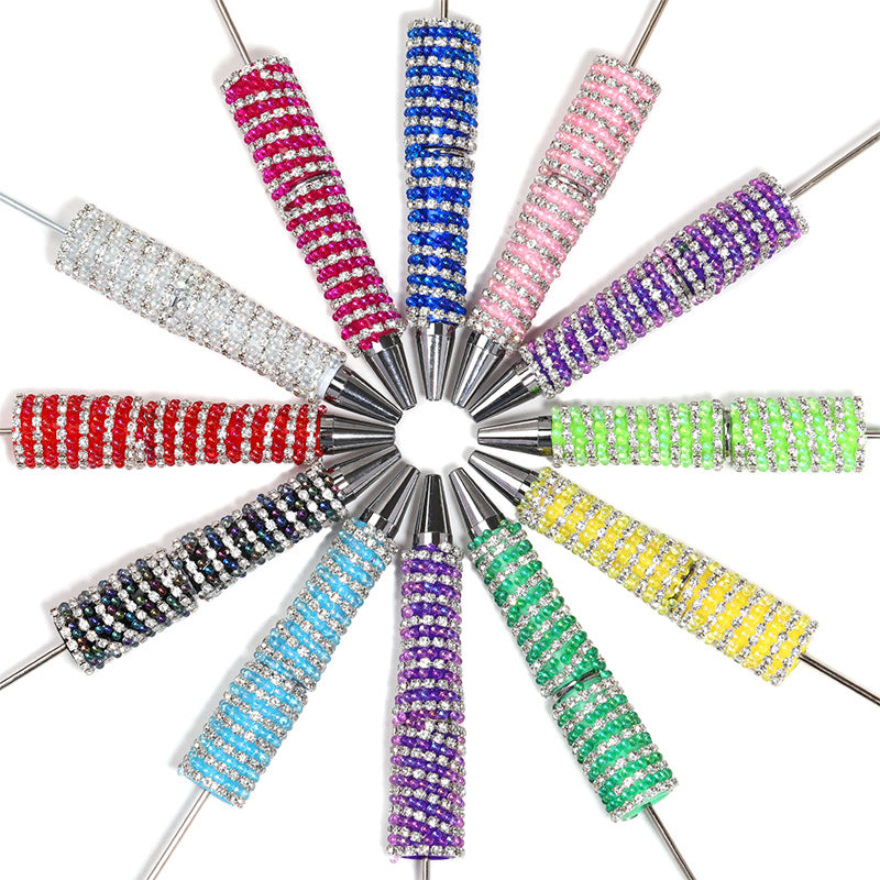 Wholesale 5pcs/pack New Striped Chain Full Diamond Bubble Rotating Beadable Pen
