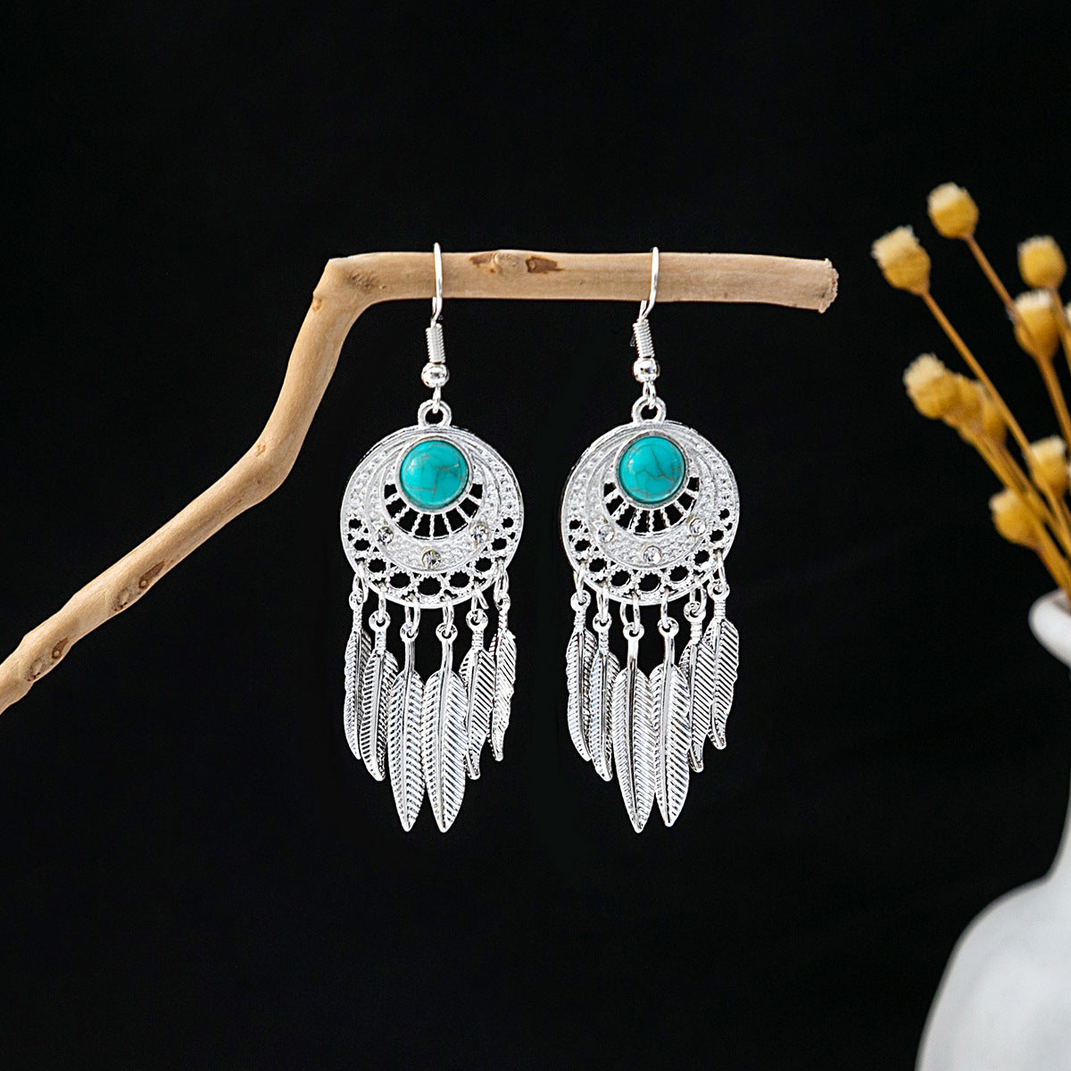 Wholesale Vintage Bohemian Tassel Turquoise Earrings