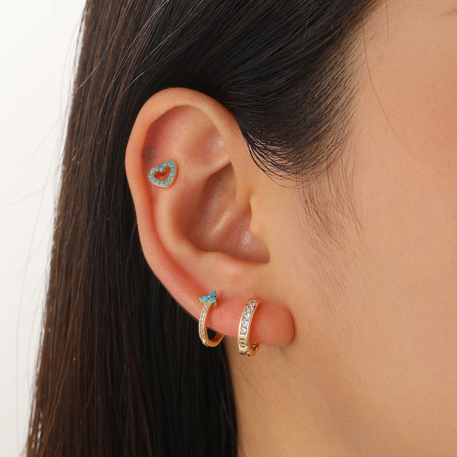 Wholesale Three piece set of asymmetrical earrings for stars and moon